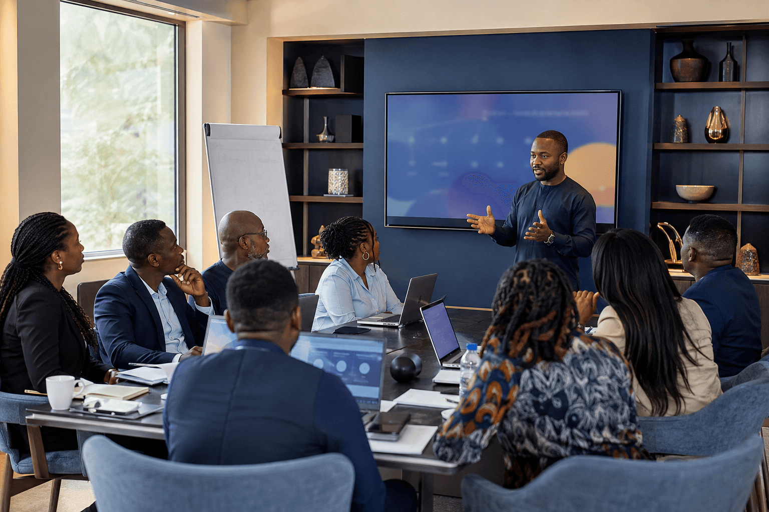 A facilitator leading a practical executive AI programme for Nigerian professionals