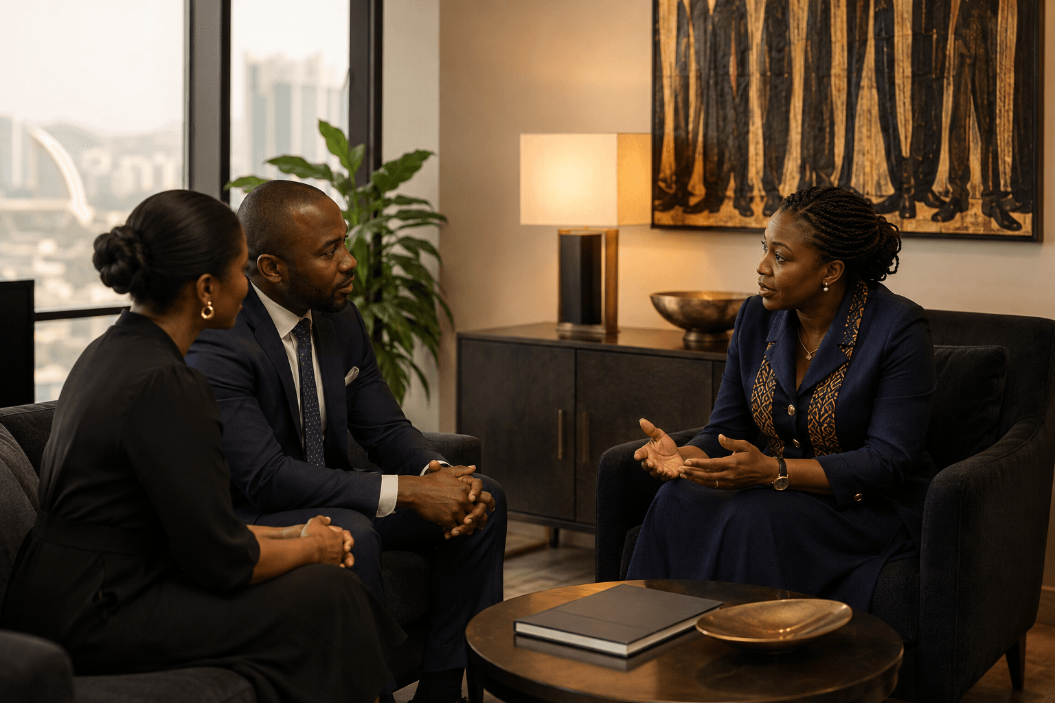 A confidential professional consultation in an Abuja office setting