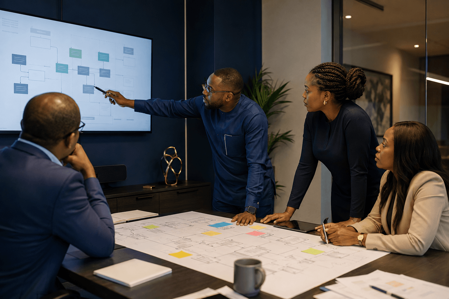 Nigerian professionals mapping a digital transformation workflow