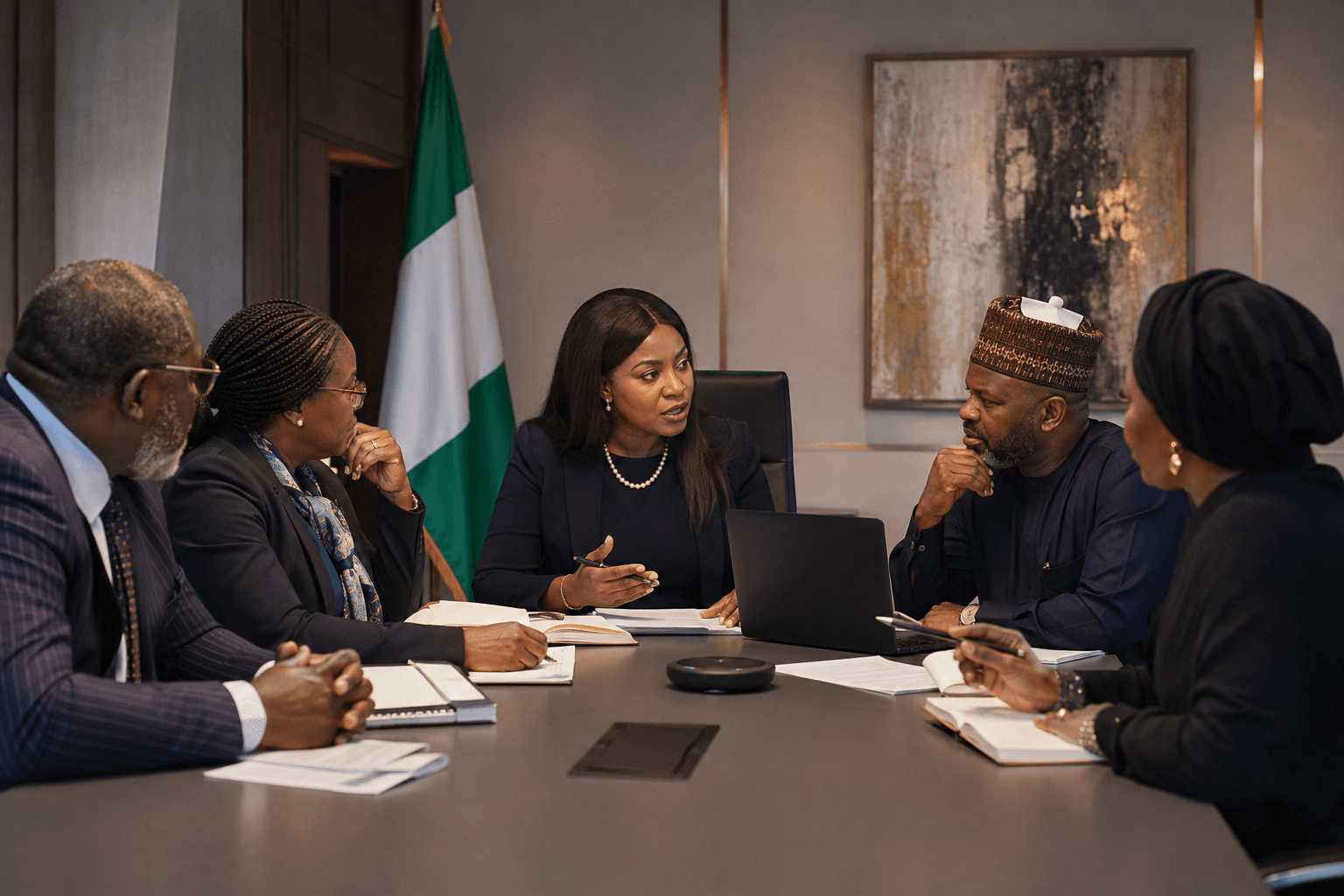 Nigerian institutional leaders in a governance advisory meeting