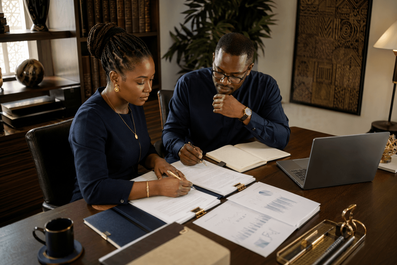 Nigerian professionals reviewing research, evidence and analysis